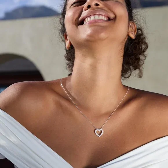 Heart Necklace, Silver Necklace for Women, Silver Heart Pendant Necklaces, Cubic
